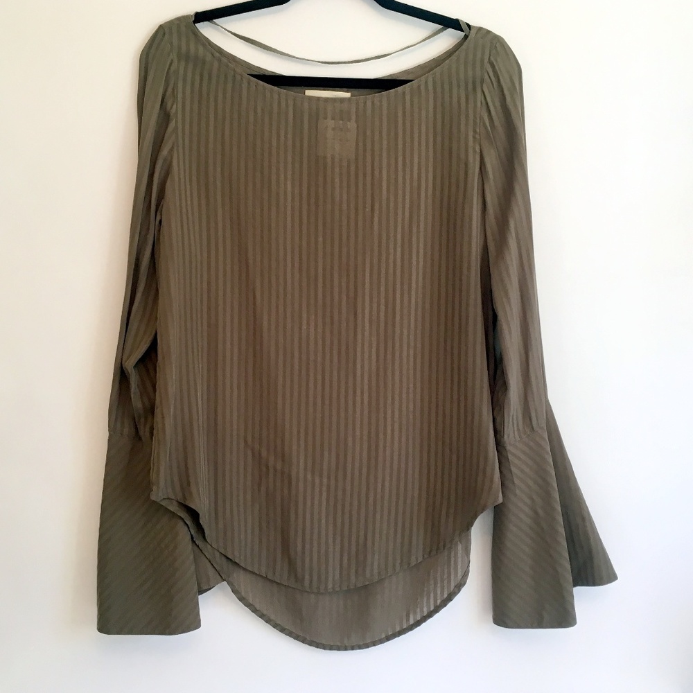 Cloth & Stone S Bell Sleeve Stripe Top Olive NWT